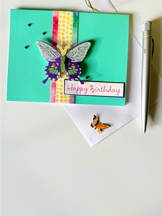 eve4art Other - Turquoise Butterfly Happy Birthday Card - Blank Greeting